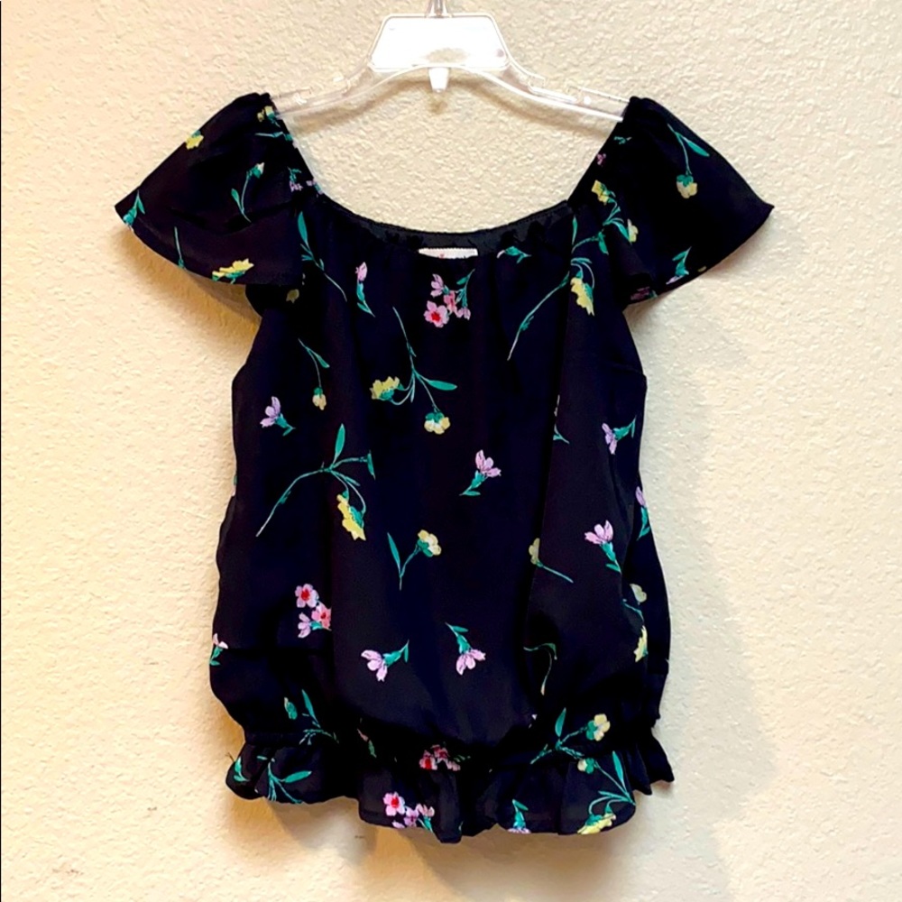 Sophia + Zeke Girls Black Floral Blouse, Size 10